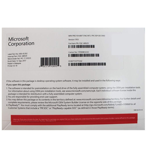 Windows 10 Pro Licence 64 Bit Dvd Rom English Fqc 08929 Anyitparts